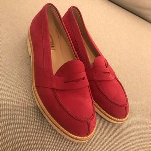 Suede pink, magenta loafers. Super cute & classy.